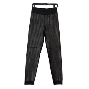 CHANEL PF 2011 RUNWAY BLACK LAMBSKIN CASHMERE WOOL CC Striped LEGGINGS sz 8/46